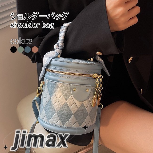 バケットバッグ レディース ショルダーバッグ 斜め掛け ハンドバッグ 手提げ チェック柄 円柱形 ミニバッグ ショルダー付き バッグ 合皮 ホワイトデー