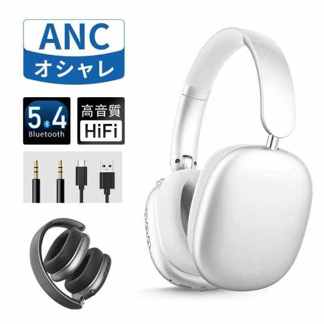 ワイヤレスヘッドホン 2025年 バージョンアップグレード ANC ノイズキャンセリング ENC ノイズ低減 イヤホン ヘッドセット Bluetooth5.4 クリア通話 オーディオケーブル付き US