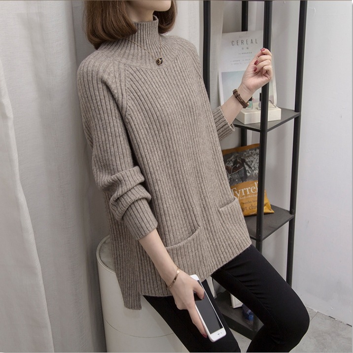 リブニットセーター 長袖ニットセーター カジュアルニットトップス タートルネックセーター トップス ニットソー セーター プルオーバー 袖あり 長袖 ハイネック スリム ストレート Iライン スマート