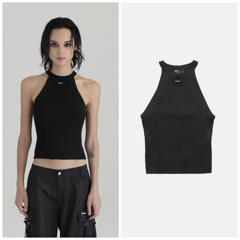 【BADBLOOD】 HALTERNECK KNIT TANK : BLACK