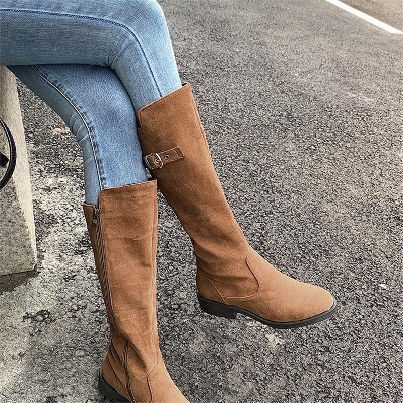 ロングブーツレディース ロングブーツ黒 2227ｃｍスエードブーツ 保温 ローヒール 秋冬ロング