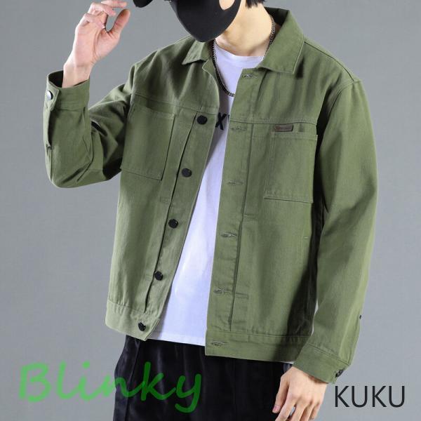 Gジャン メンズ デニム 多ポケット ゆったり ミリタリー 無地 アウター ワーク ボタン留め ジャケット アウトドア