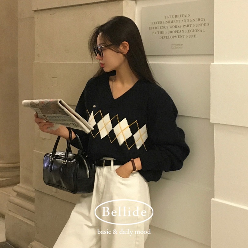 [MADE] ルーズフィットアーガイルVネックニット nt1291