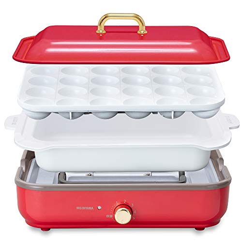 ホットプレート たこやき器 深鍋 2way 洗いやすい おしゃれ 温度調節機能付き 保証付き PHP-1002TC-R レッド