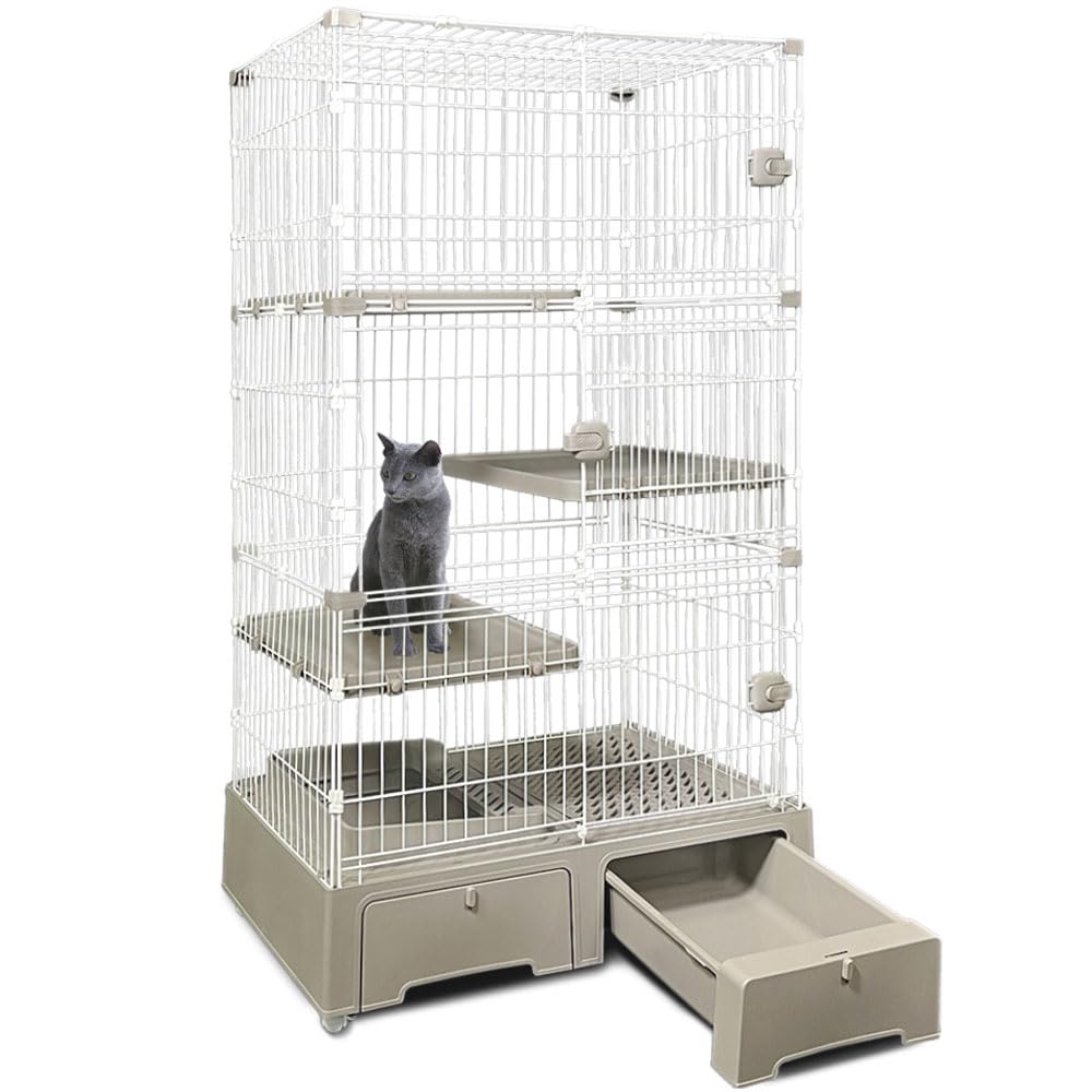 アイリスプラザ トイレ一体型キャットケージ3段 グレー 3段グレー(スコップ付き)