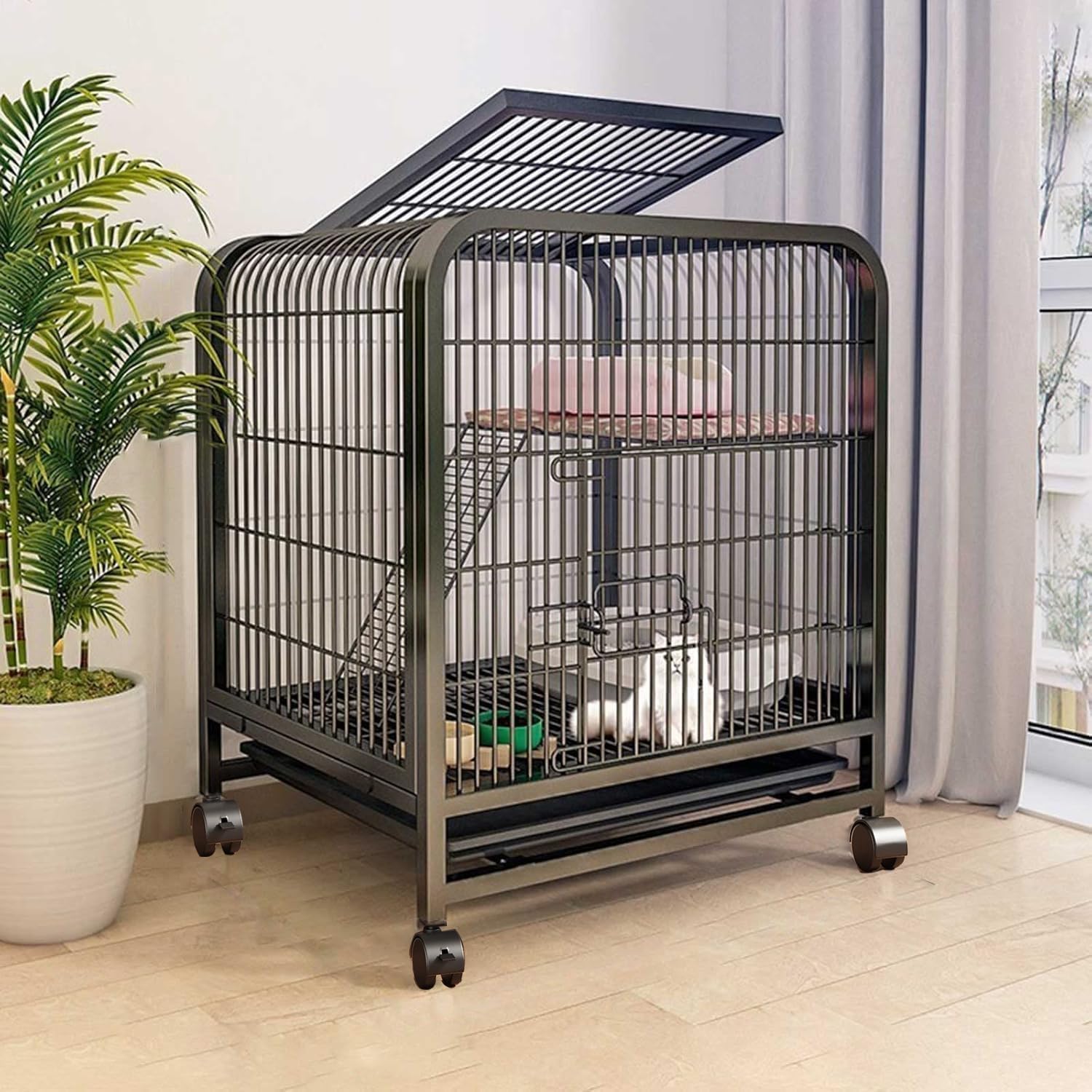 猫ケージ 猫用ケー ジ猫ハウス 室内用猫のゲージ 【製品サイズ：65x60x45CM 】大きめ動物ケー ジ 大型猫用ケ ージ 多頭飼い猫 折り畳み式 移動便利 組立簡単 取り外し可能なペット用品 室内