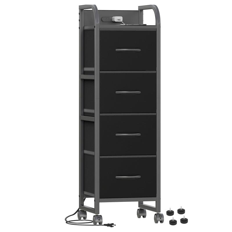 LunarLight チェスト タンス スリム コンセント付き 隙間収納 デッドスペース 収納棚 収納チェスト ストッパー付きキャスター 引き出し付き サイズ幅31奥行29高さ104 コンパクト お