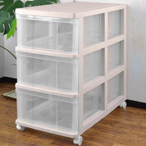 収納ケース 押入れ収納ケース 3段 引き出し キャスター付き 奥行74cm ベージュ プラスチック 収納ボックス 収納 衣装ケース 押入れ収納 衣類ケース クローゼット収納 押入れ