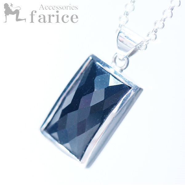 シンプルスクエアーカットオニキス エレガントシルバーペンダントトップ (レディ－ス)