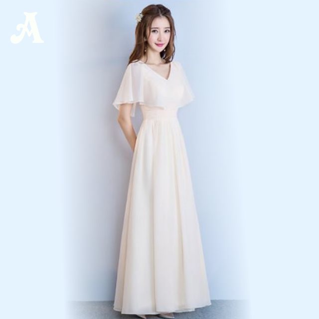 ドレス ワンピース パーティードレス 結婚式 大きいサイズ ブライズメイドドレス ロング お呼ばれ Aライン マキシ丈 Vネック ワンショルダー ケープ オフショルダー フリル シャンパン グレー