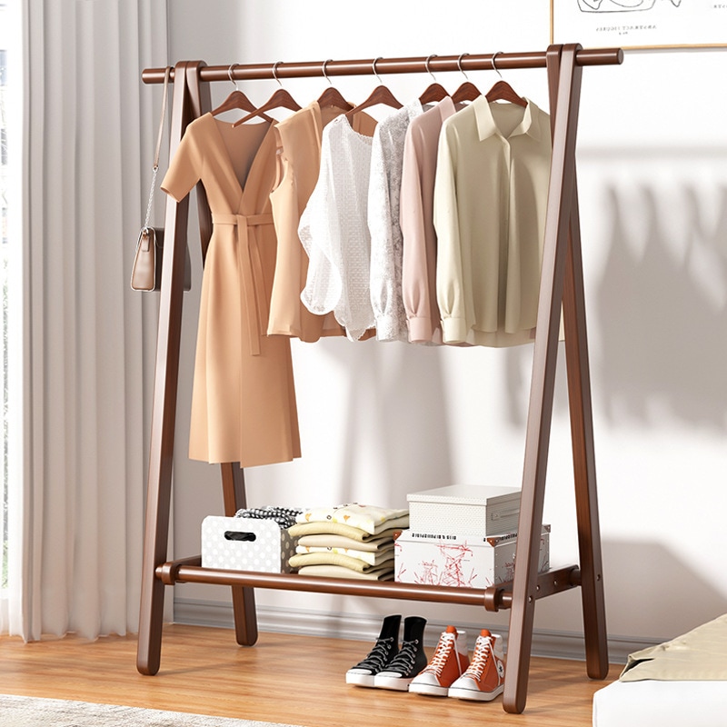 無垢材コートラック床置き家庭用衣類ラック寝室衣類収納ラック部屋垂直ブナ衣類乾燥ラック