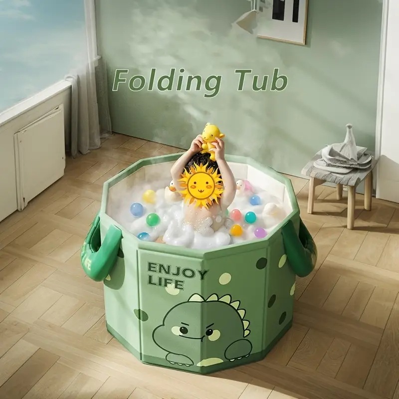 クリスマスやハロウィンに最適なギフトとして家庭での浴びや水遊びに最適なディノデザインのポータブル折りたたみ可能なバスタブと多用途のストレージバレルを備えた簡単に収納できる製品です
