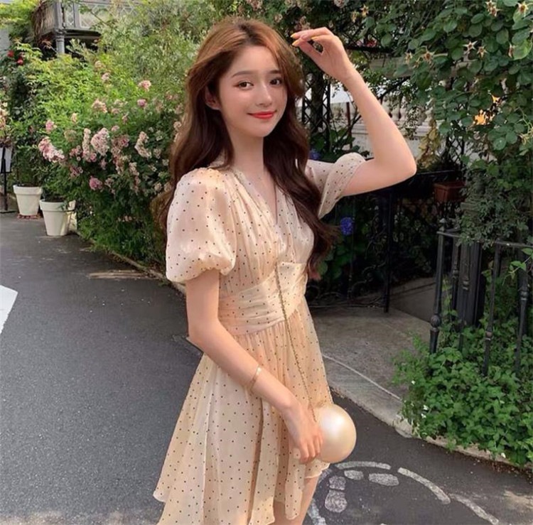 ファッション度が上がる 韓国ファッション小さな男 Sweet系 フレンチ ファーストラブ ソルトアンドスウィート スーパーフェアリー ジェントルウィンド ドット ワンビース 減齢 女性 夏 半袖ミニ 膝丈ワンピ 新到着 Www Quartzhotel Mx