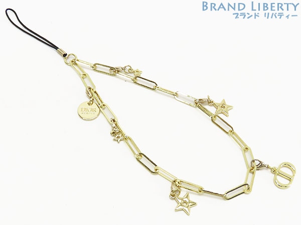 新古品クリスチャンディオールスター星ロゴチェーン携帯ストラップフォンストラップチャームゴールドメタル