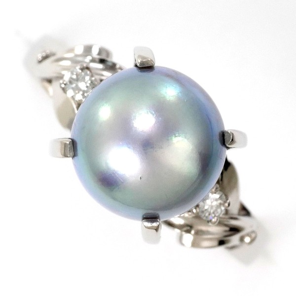 PT900 プラチナ リング 指輪 10号 パール(真珠) 約8mm ダイヤ ジュエリー 中古