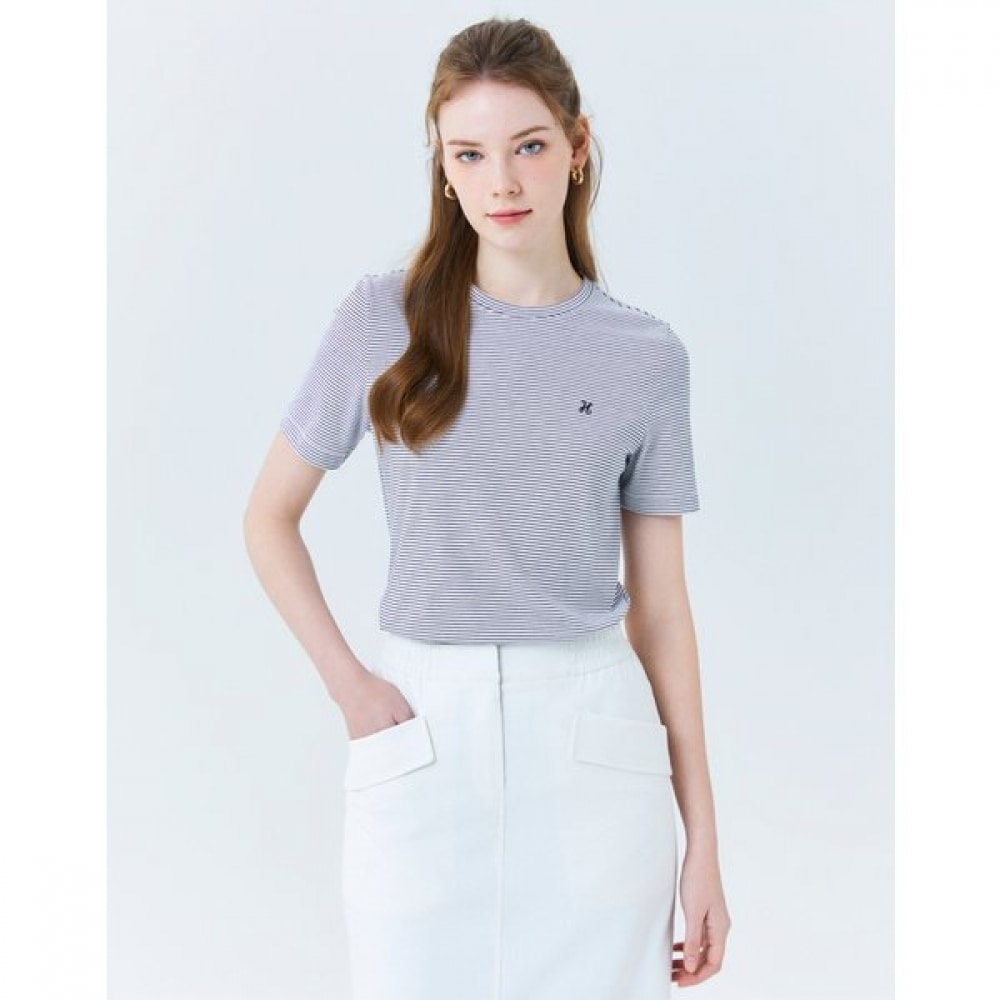 [24SS] [ベスト] ブラックスリムフィットストライプショートスリーブ T シャツ HSTS4BC33BK