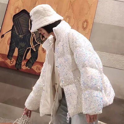 秋冬ファッション 中綿コート ジャケット スパンコール アウター レディース ダウン かわいい レディースジャケット おしゃれ ダウンジャケット