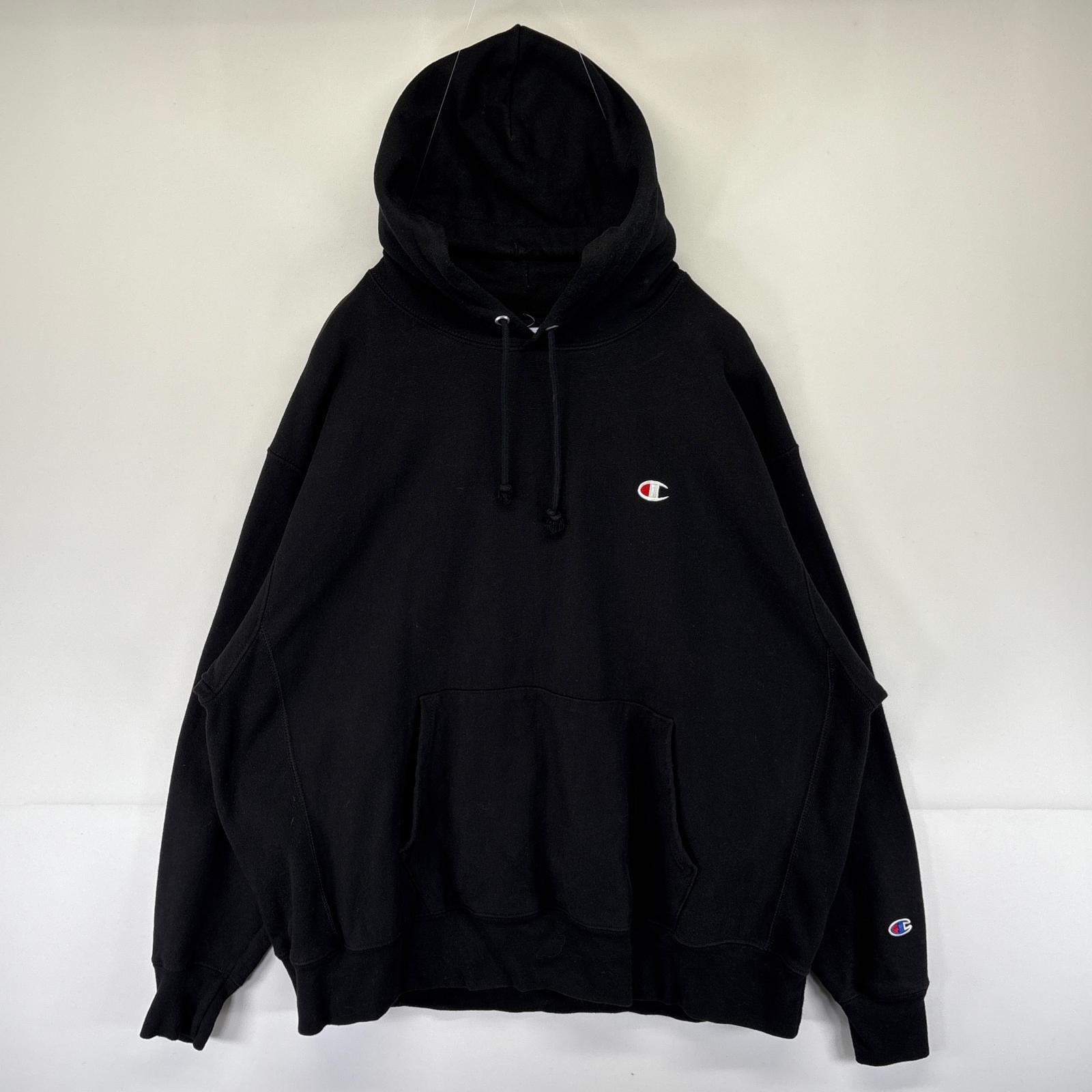 古着 パーカー リバースウィーブ スウェット ワンポイントロゴ刺繍 大きいサイズ XXL ブラック メンズ 5,478円