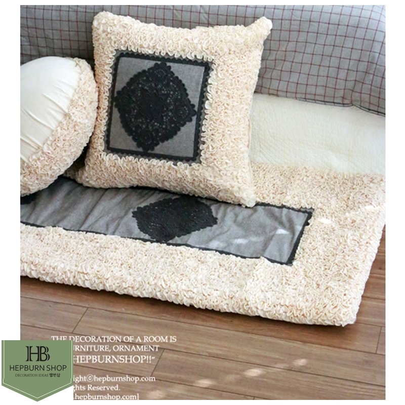 ハンドメイドレース＿ソファーパッド60cmX180cmとクッションセット＿ダークグレー