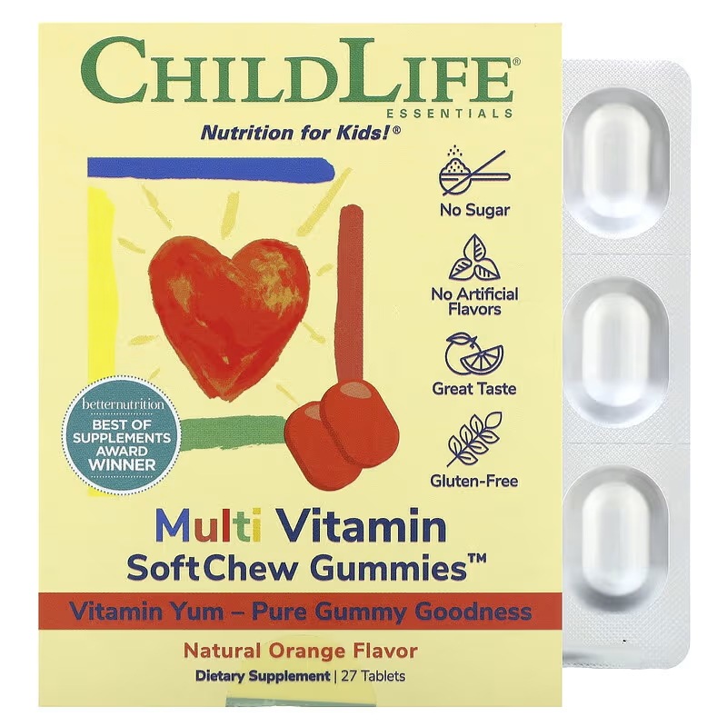 ChildLife Essentials マルチビタミンSoftChew Gummies（ソフトチュアブルグミ） ナチュラルオレンジ タブレット27粒