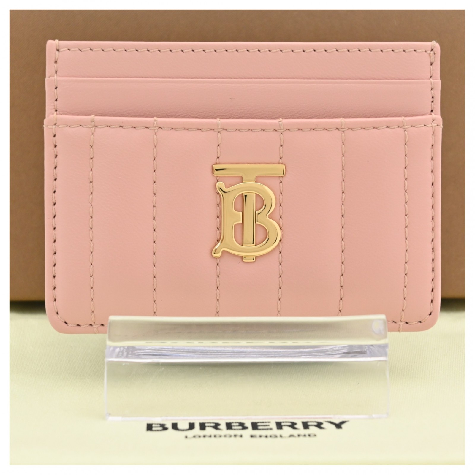 バーバリー TB ローラ キルティング レザー カードケース ピンク ゴールド金具 Aランク bb1717ff