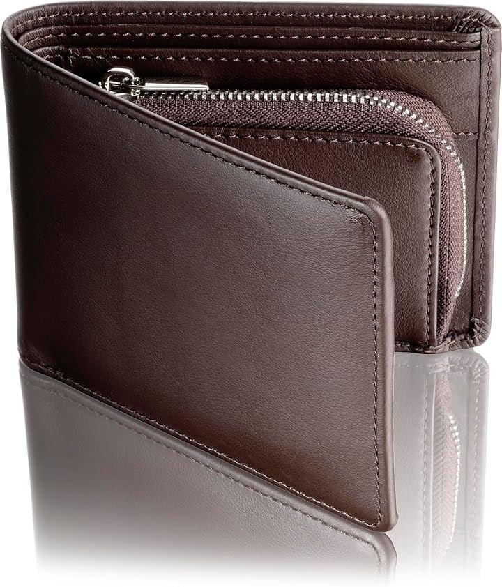 二つ折り財布 メンズ 本革日本製の風格 大容量 カード ファスナー たつのレザー 国内生産 スムースレザー ギフトボックス付き(ブラウン)