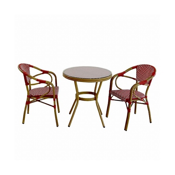 住まいスタイル PLS-R70-3PSET-RED ガーデンテーブル プレジール ラウンド型 3点セット レッド メーカー直送
