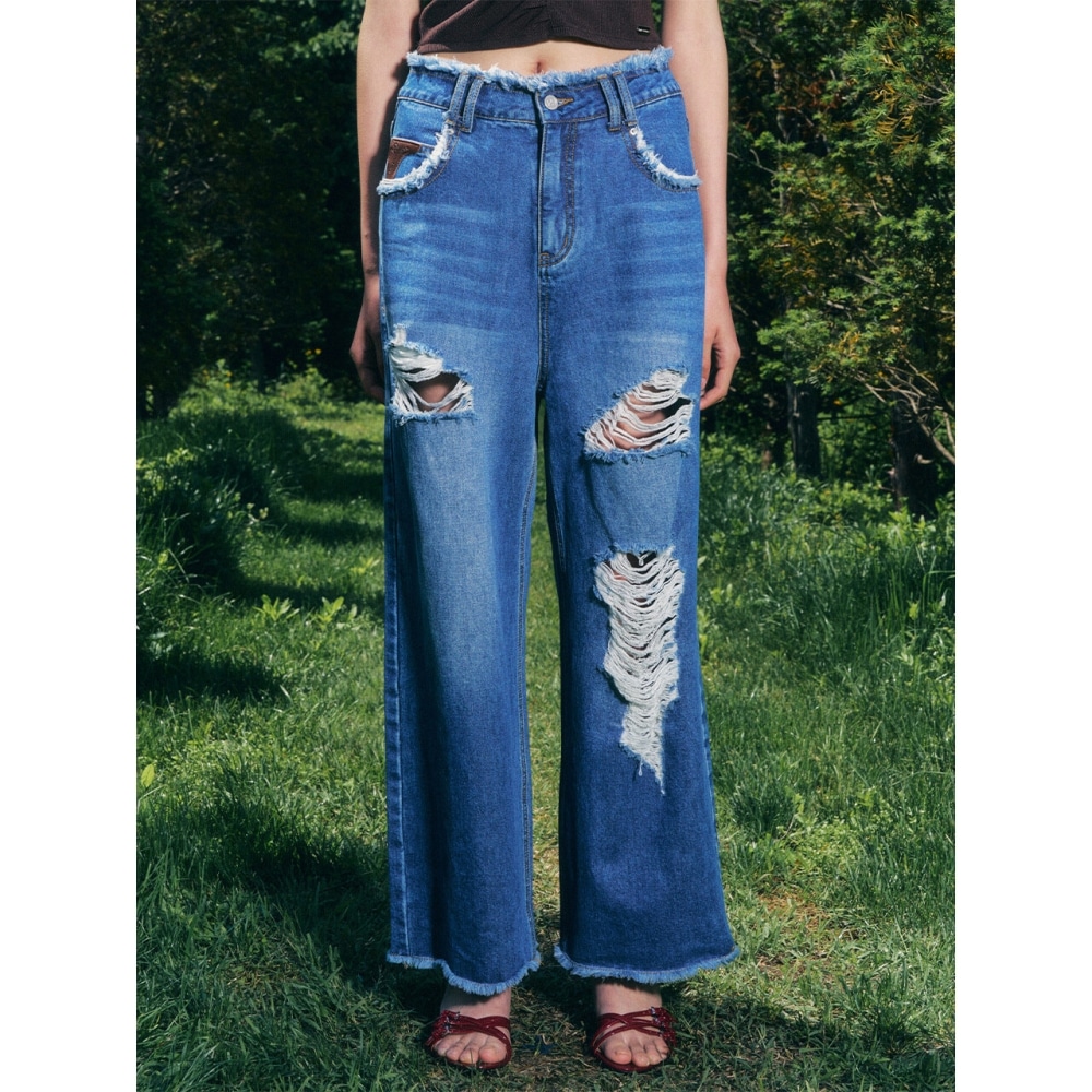 イリゴダメージセミワイドパンツデニム