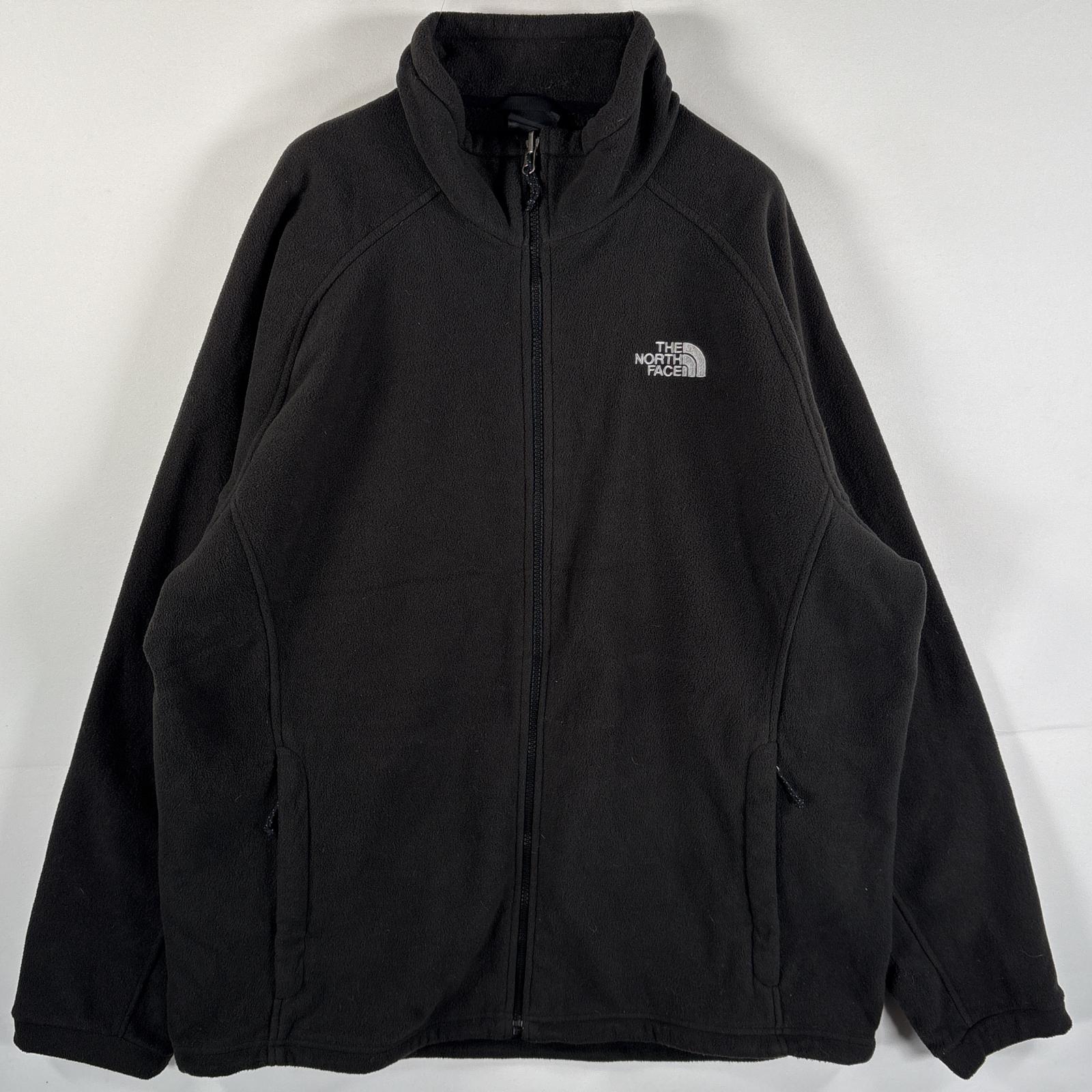 古着 フリースジャケット フルジップ ワンポイントロゴ刺繍 大きいサイズ XXL ブラック メンズ