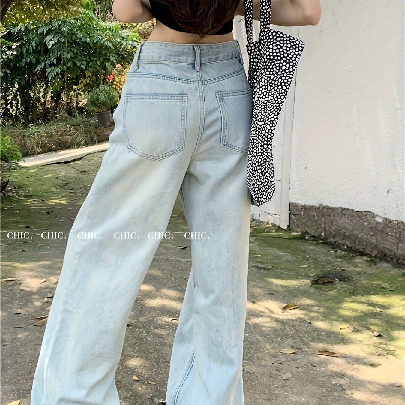 ヴィンテージ風ゆったりワイドレッグデニムパンツボタンディテール洗濯機洗い可能 6,688円