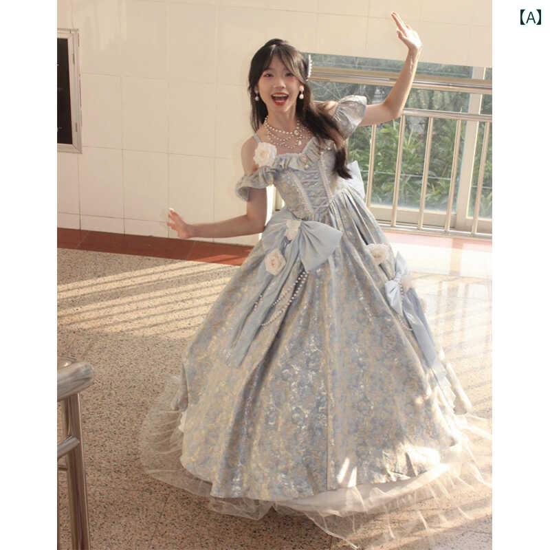 ドレス　パーティー　レディース ブルーの イブニングドレスな 高級 誕生日 パーティー 成人 式 高校 卒業 ロリータ 家出 プリンセス ドレス