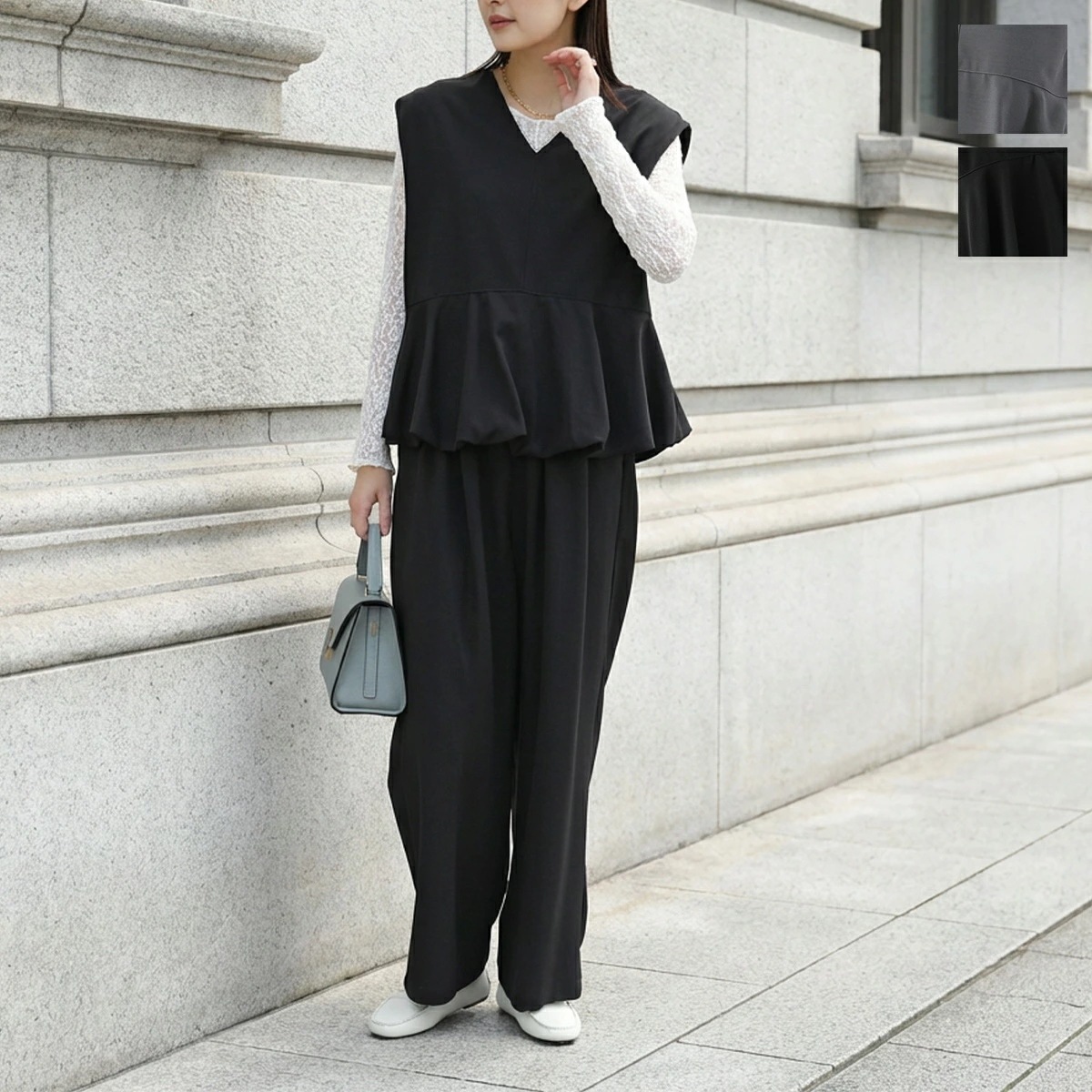 Dignite Collier ディニテコリエ セットアップ 80267062 レディース バルーン ブラウス+ワイドパンツ ノースリーブ イージーパンツ カラー2色