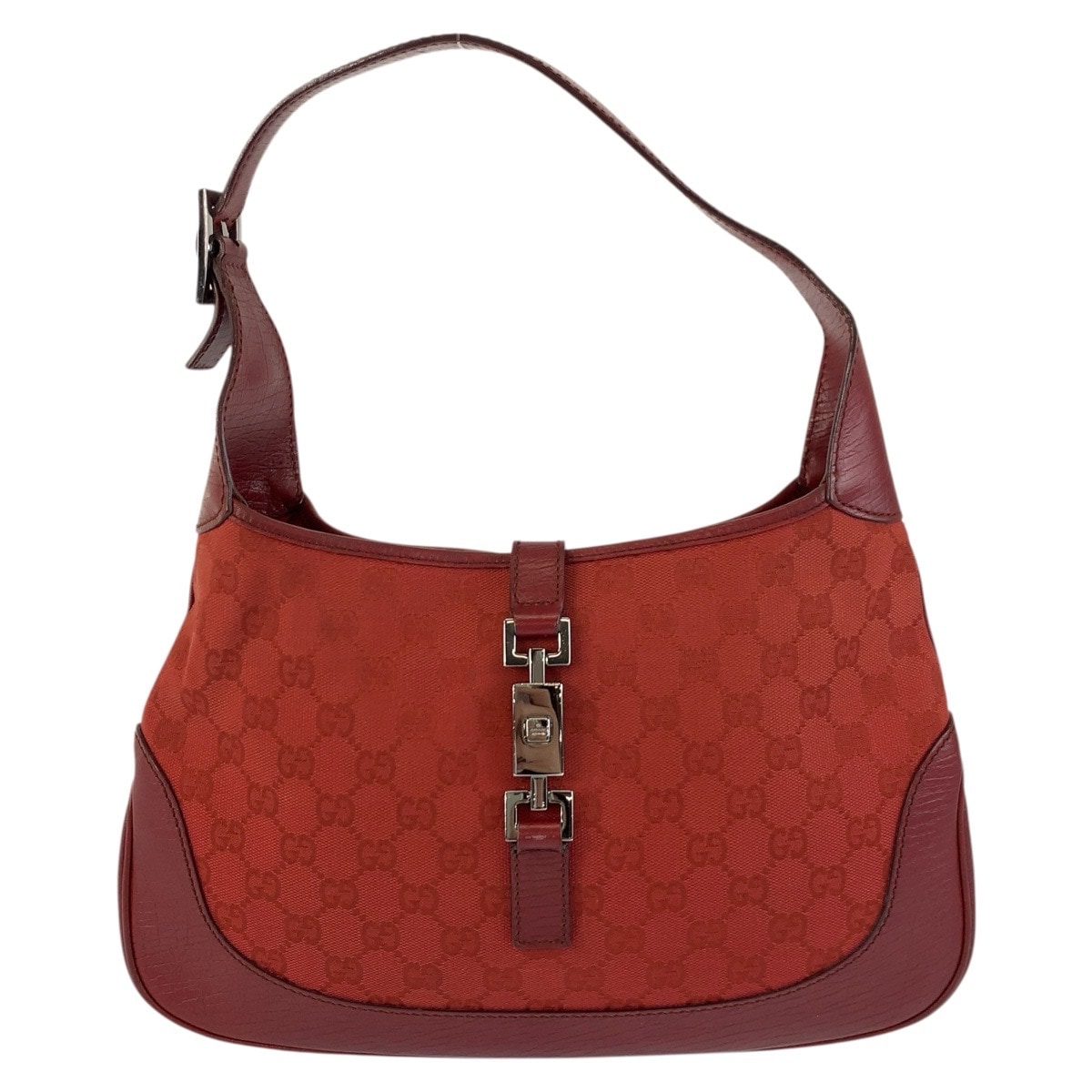 美品 ジャッキー レッド シルバー金具 GGキャンバス/レザー 00963 ホーボー ショルダーバッグ レディース 503071