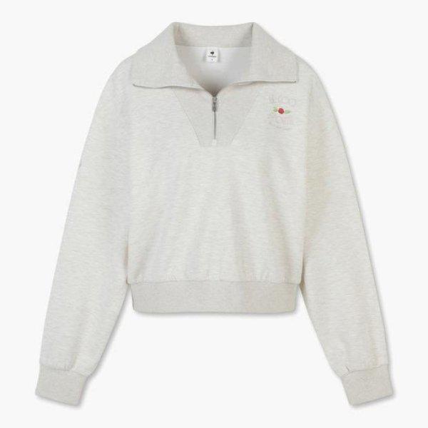 長袖Tシャツ TQT QP322OFS72-OAT 女性 ダブルテンション ルーズ クロップ ハーフジップ スウェットシャツ / オートミール
