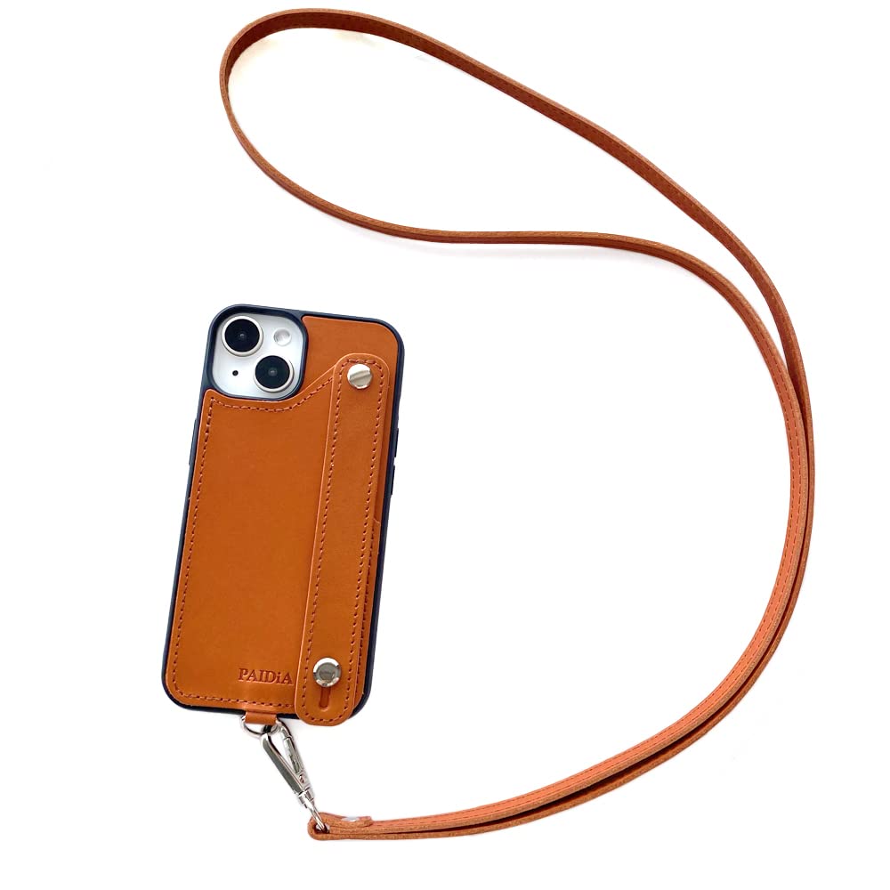 [PAIDiA] iphone14ケース iphone13 iphone12 ショルダー付き 革 本革 栃木レザー カードポケット 耐衝撃 TPUケース 日本製 P0112 (iPhone14 オレ