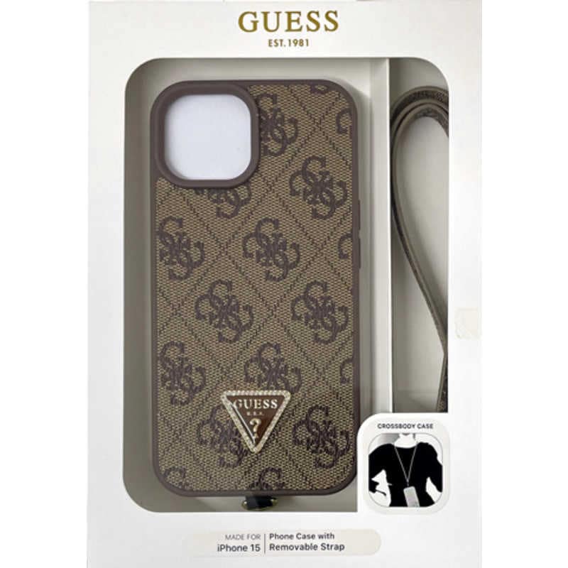 エアージェイ　GUESS(ゲス) iPhone15用 ストラップ付 モノグラム 背面ケース　GUHCP15SP4TDSCPW