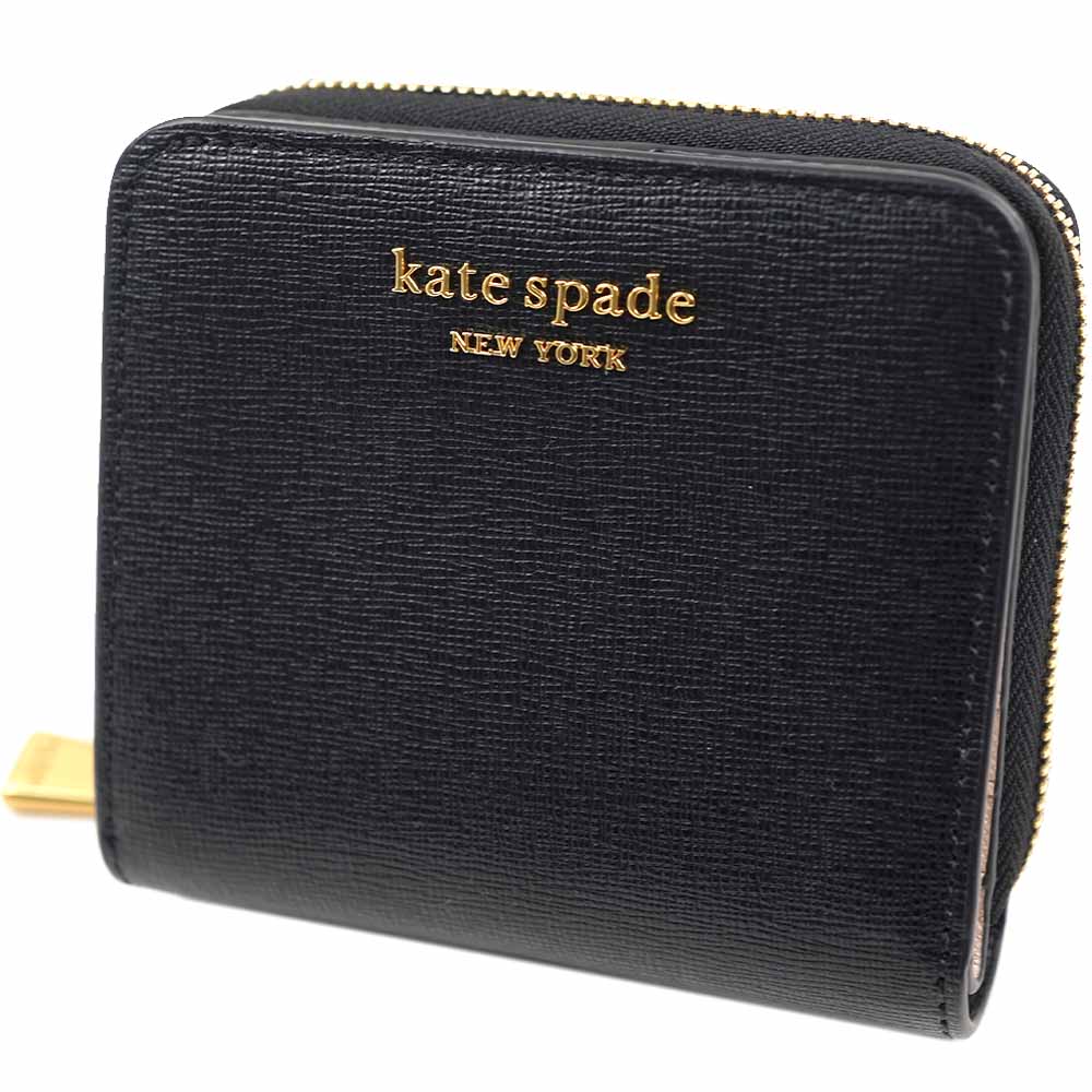 ケイトスペード 財布 KATE SPADE MORGAN 二つ折り財布 CROSSHATCHED LEATHER BLACK ブラック K8922-0007-001