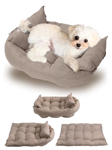 犬 ベッド クッション 3way 丸洗い ふわふわ綿 -大切なわんちゃんに届けたい安らぎ空間-【 × iBeans】(S, モカブラウン)