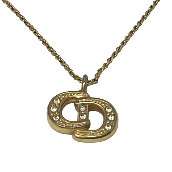 ディオール ラインストーン CDロゴ ゴールドカラー ネックレス レディース【中古】
