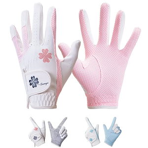 ゴルフ グローブ レディース 両手 手袋 高いグリップ力 高い通気性 PUレザー マイクロファイバー TYS-021 (21サイズ, Pink-White)