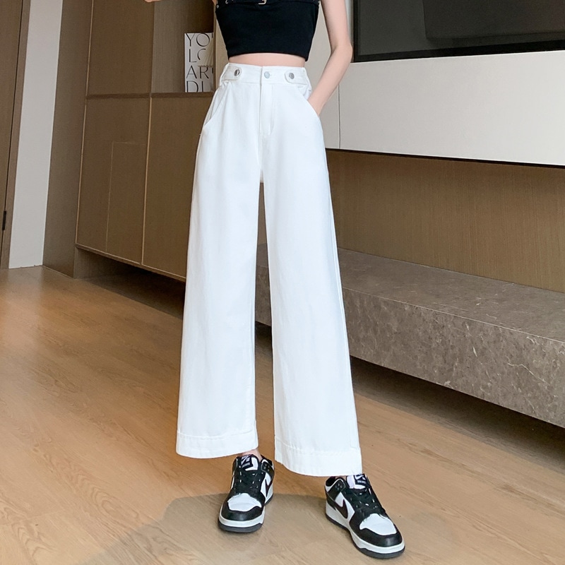 ドレープ感150ワイドパンツ女性用夏薄手89点ホワイトジーンズプチパンツ 6,539円
