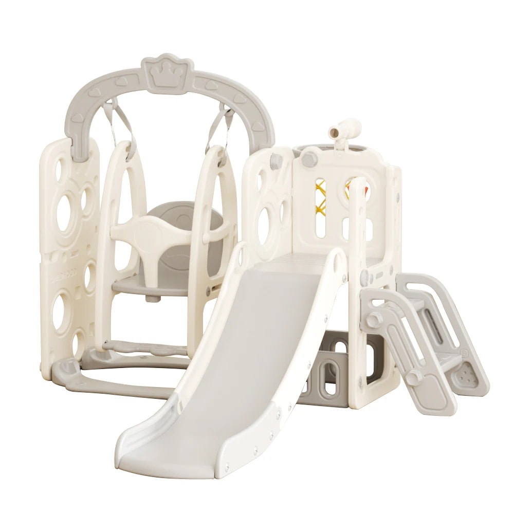 1576【グレー×ホワイト】滑り台 すべり台 ブランコ スイング 大型遊具 すべりだい 収納スペース スライダー 室内 遊具 キッズ キッズパーク 子供 バスケットゴール 子供