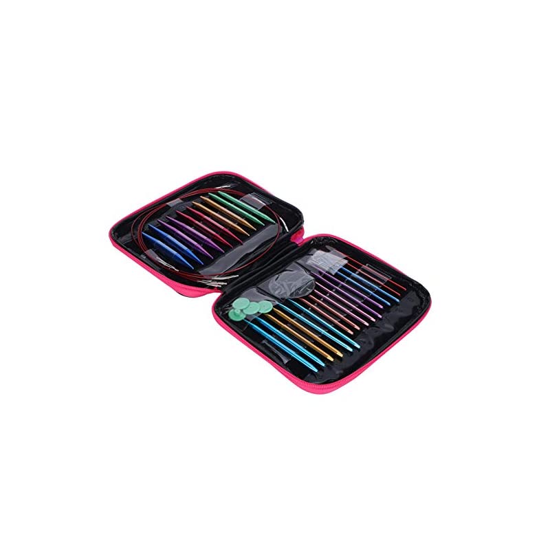 かぎ針 編み針 輪針セット 編み針リング かぎ針セット 編針 輪針 棒針 アルミ編み針 交換可能 DIY 手芸用品 交換可能 手編み道具 アルミ製 丈夫 軽量 防錆 耐久 PUバッグ付き セーター 帽