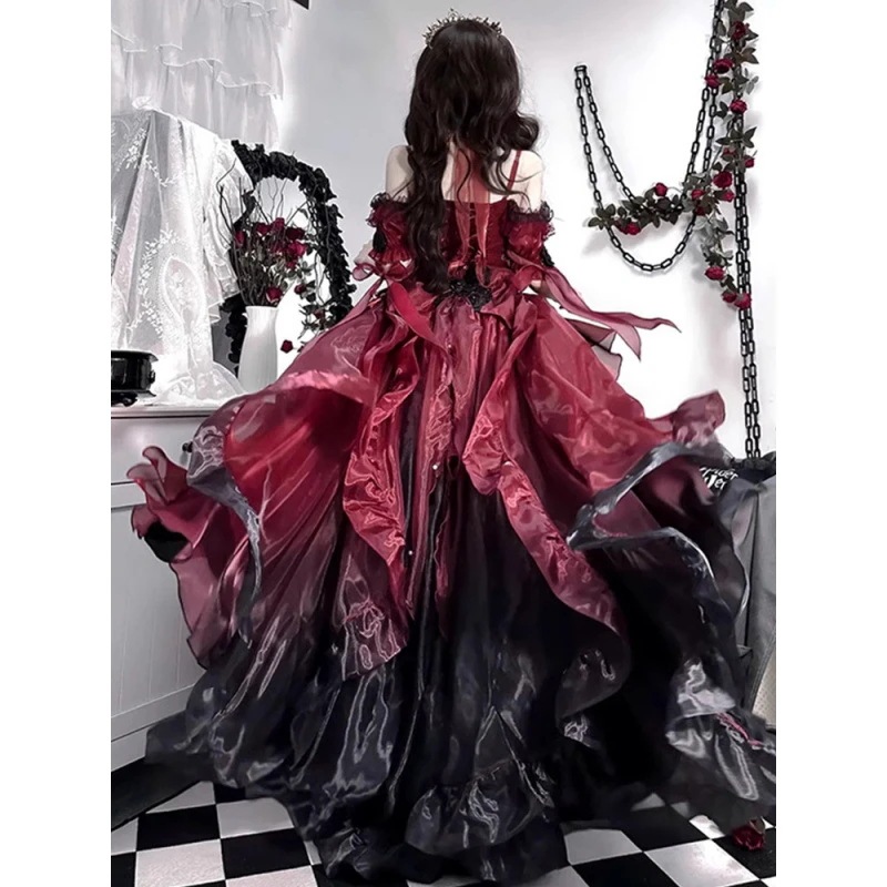 末尾ふわふわドレス レディースドレス スカート ウェディングドレス ハロウィン レッド ロリータ重工 ロリータドレスワンピースドレスその他 ワンピースドレス