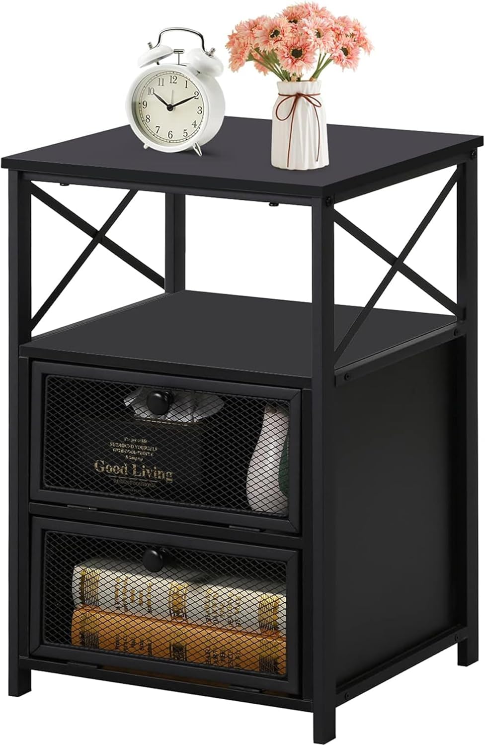 サイドテーブル ベッドサイドテーブル ナイトテーブル ブラック 幅40cm×奥行35cm×高さ60cm 収納付き 引き出し付き おしゃれ 北欧風 ベッド横 モダン リビングルーム/寝室 7,524円