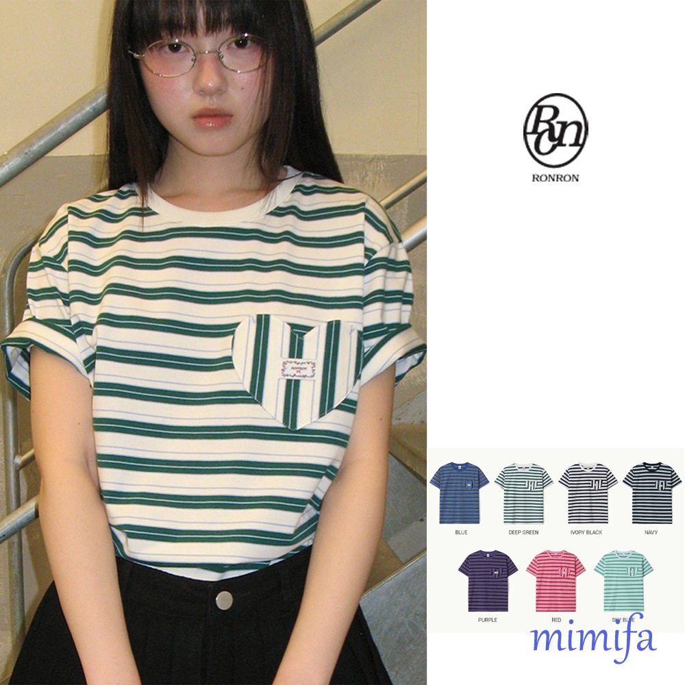 マルチストライプ ハートポケット ベーシックフィット Tシャツ 半袖