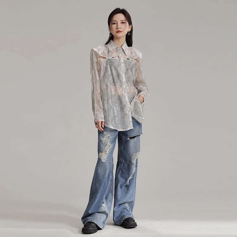 【J.Fashion】古い/穴今週の割引は 25% オフです/個性/ジーンズ/女性/ストレート/細い/ワイドパンツ関連商品は店で購入可能