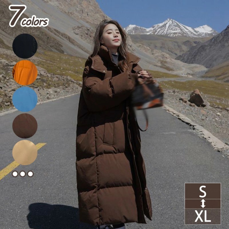 ダウンコート 中綿コート 中綿アウター レディース ジップアップ トップス ロングコート 体型カバー Hライン ベンチコート フード付き 可愛い 綺麗 おしゃれ 冬服 冬物 防寒 防風 厚手 通学 ダ