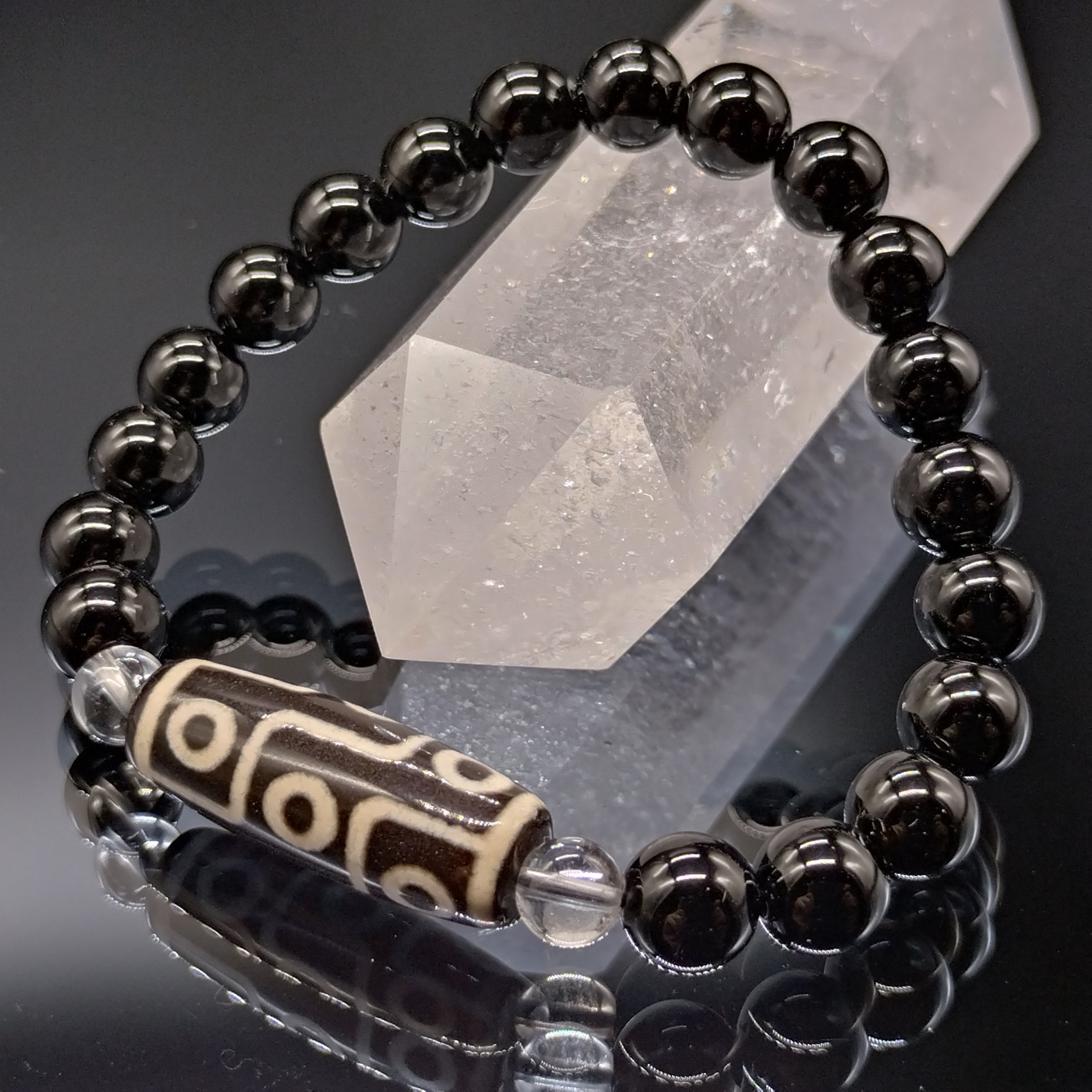 モリオン 九眼天珠 水晶 8mm 6mm ブレスレット パワーストーン 天然石