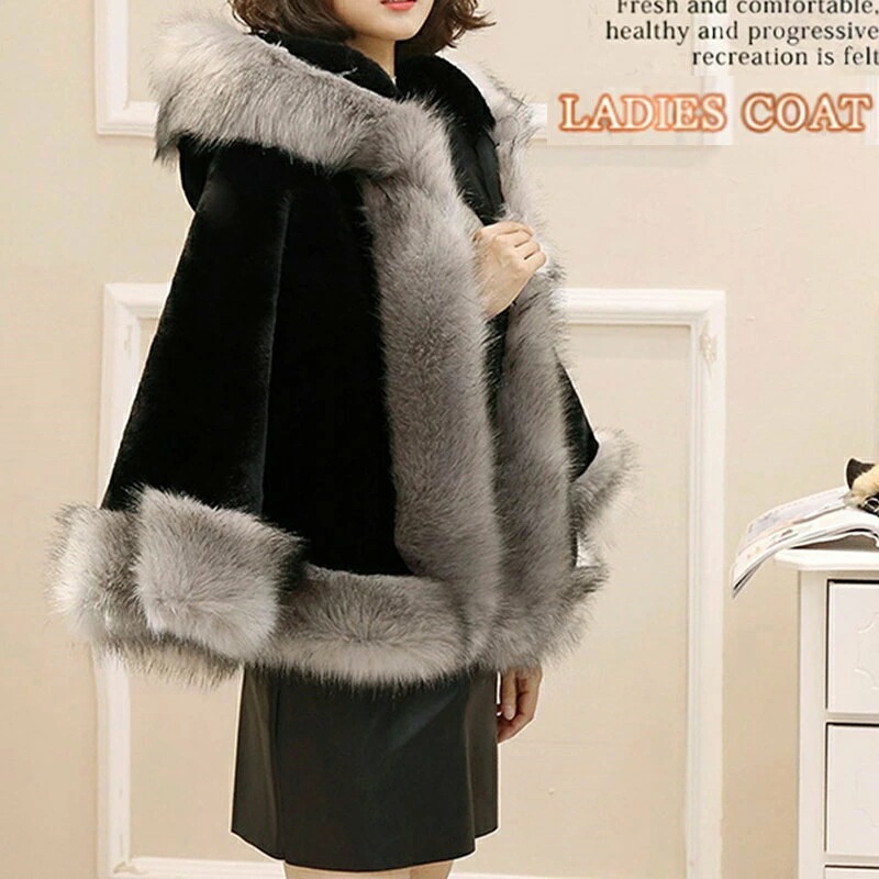 ポンチョコート フード付き レディース マントコート 秋冬 無地 スリーブ ポンチョ マント アウター 女の子 秋冬物 厚手 フェイクファー お呼ばれ入園式 卒業式 ホワイト/ワインレッド/グレーM